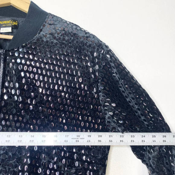 Vintage Monaliza Black Velvet Sequins Embellished Bomber Jacket XL Disco Rock - Picture 9 of 9